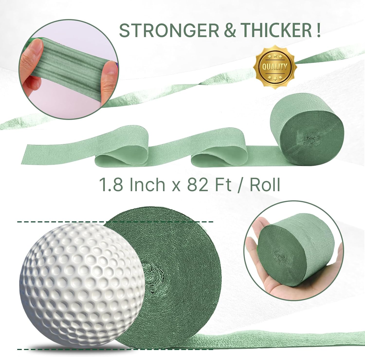 PartyWoo Crepe Paper Streamers - Sage Green & Eucalyptus | 4 Pcs, 328 Ft for Birthday & Baby Shower Decor