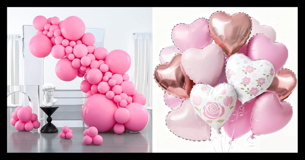 PartyWoo Pink Balloons - 127 Pcs in Various Sizes with Heart Foil for Valentine's Day Decor