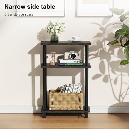 Apicizon Small Narrow Side Table - 3-Tier Slim End Table with Storage Shelf | Black Nightstand for Small Spaces