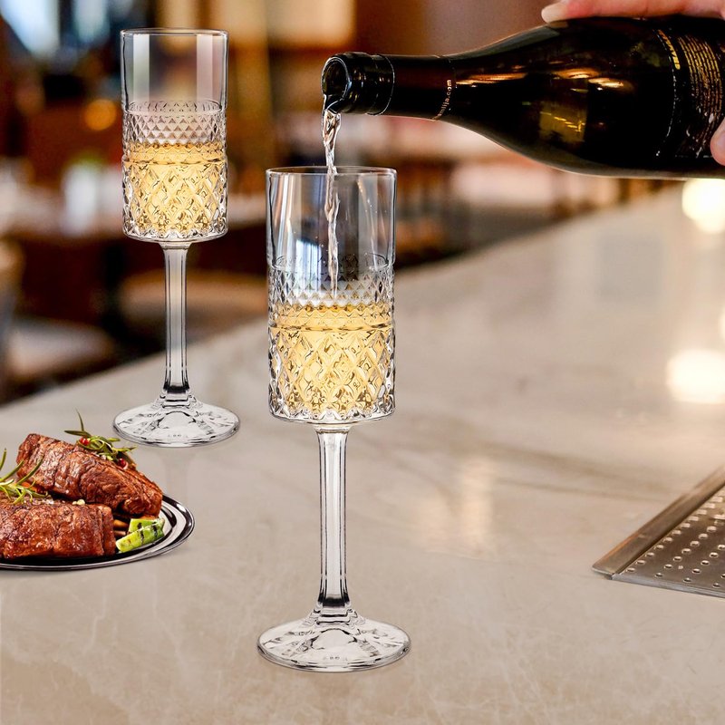 Cambareign Champagne Flutes Set of 6, 7oz Square Champagne Glasses, Lead-Free Crystal Champagne Flute Glass, Unique Gift for Birthday, Wedding, Anniversary