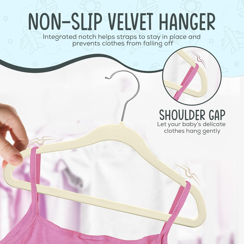 TechZoo 50 Premium Baby Velvet Hangers - Non-Slip, Ultra-Slim Closet Organizers - 360° Swivel Hook, Ivory