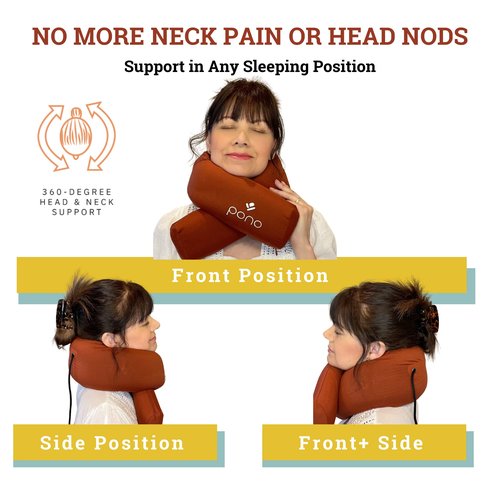 Pono Neck Cradle Travel Pillow (Patented): Memory Foam, Ergonomic 360° Adjustable Support, Prevents Head Nods. Infinity Shape Fits All Adults. Foldable Design for Easy Portability (Amber Blaze)