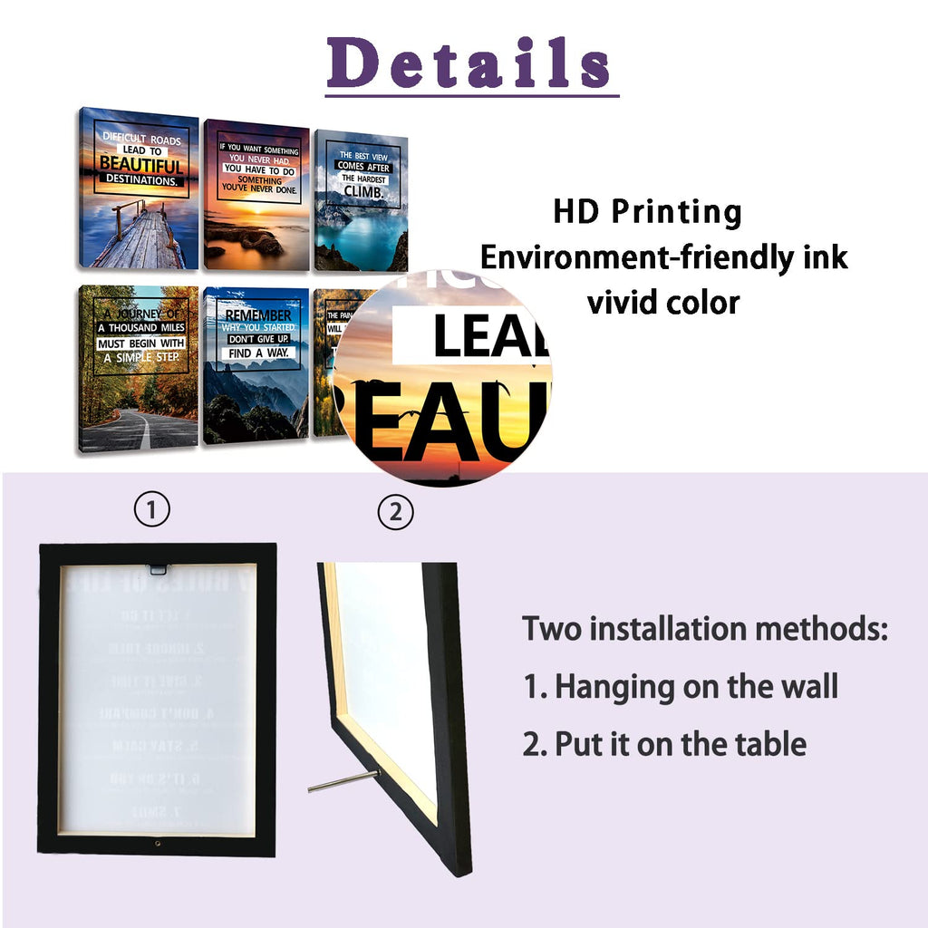 Inspirational Canvas Decoration Painting, landscape Canvas Wall Art，Suitable for Library, School, Gym,Office， Living Room Decor,6-Pack，Tabletop/Hanging(29 x 38cm) Framed