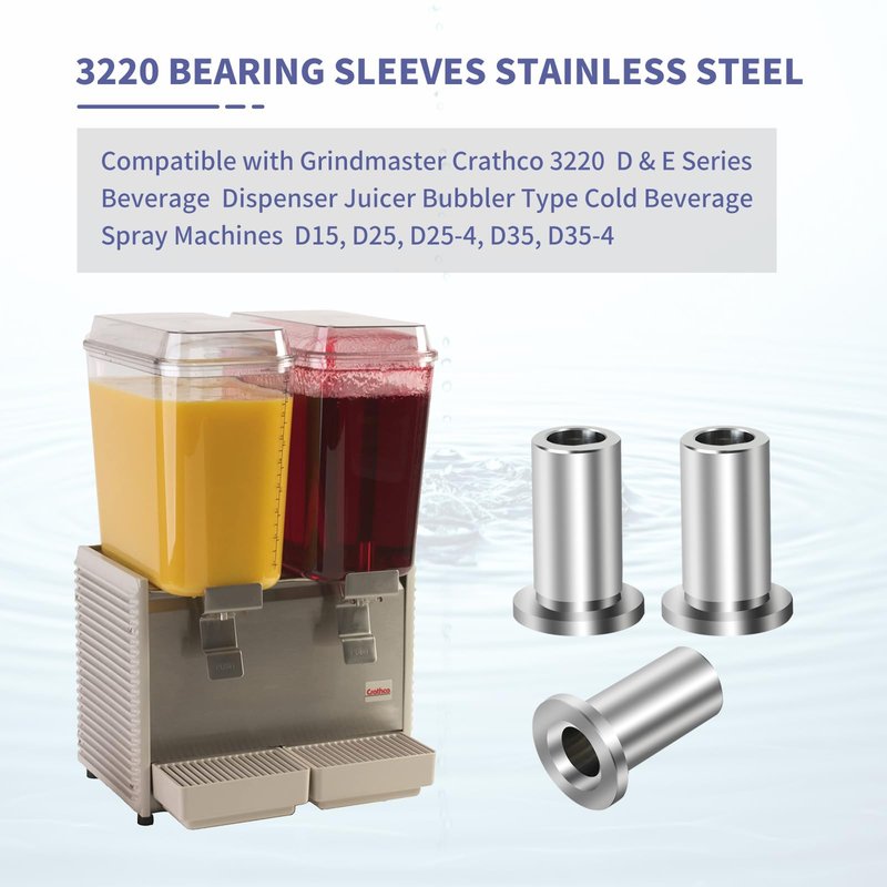 6 Pack 3220 Bearing Sleeve Compatible with Grindmaster Crathco 3220 D & E Series,Fit for D15, D25, D25-4, D35, D35-4, E27, E29, E47, E49 Beverage Dispenser Juicer Bubbler Type，Made of stainless steel