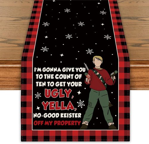 Home Alone Christmas Table Runner - Funny Kitchen Decor for Winter & Holiday Parties | Festive Table Cover
