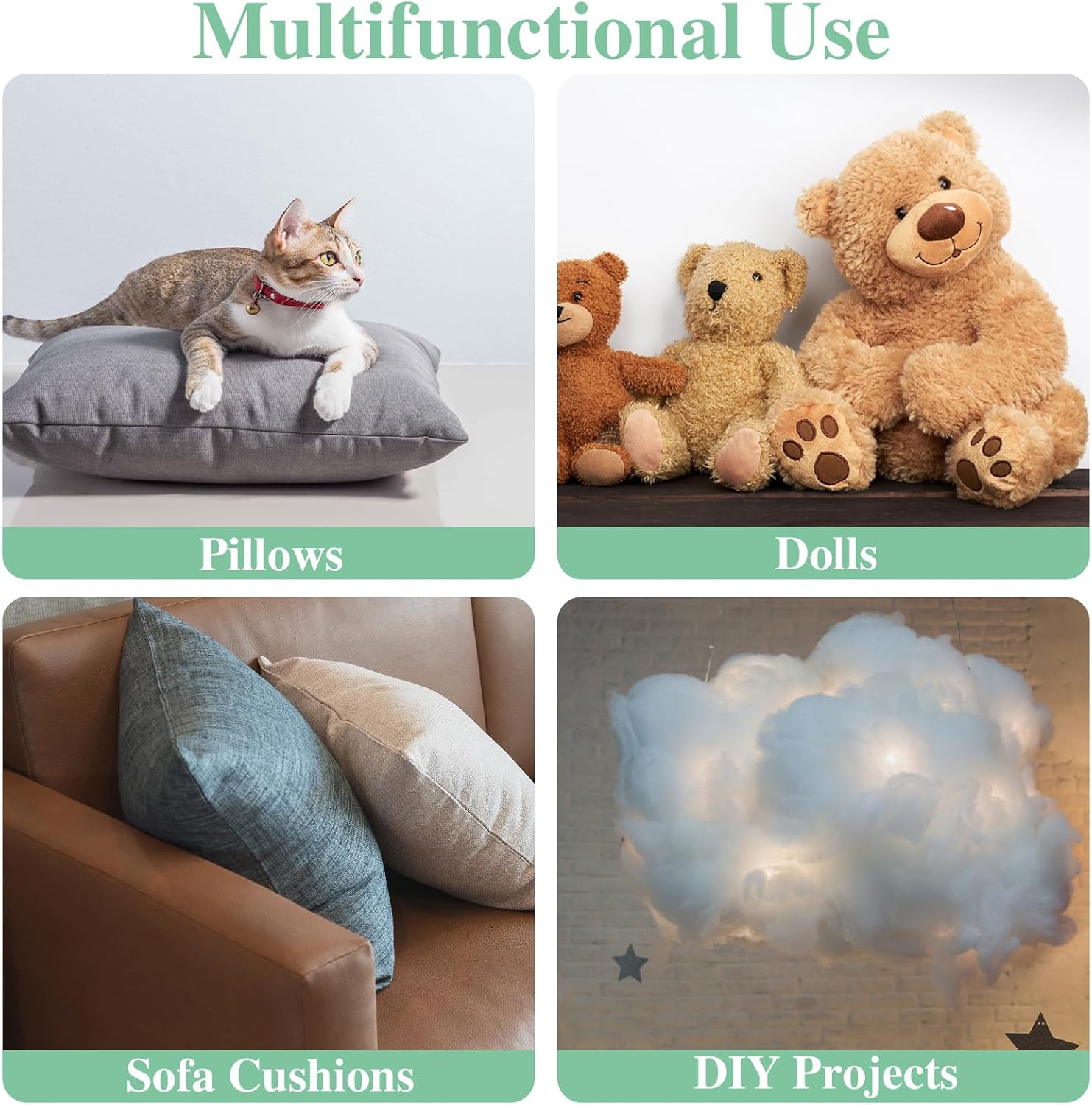 Premium Polyester Fiber Stuffing - 2.2 LB | Ideal for Stuffed Animals, Pillows, Quilts & More