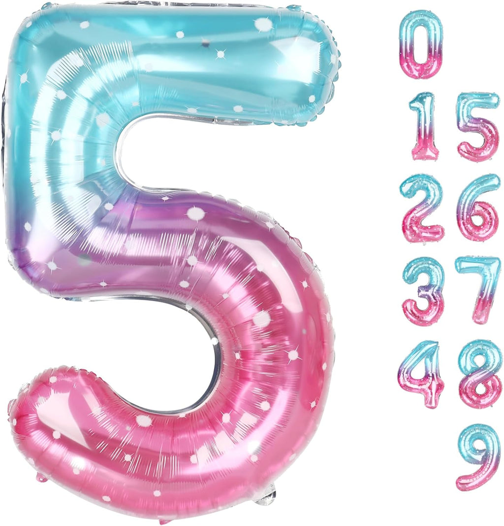 Skiennix 40-Inch Balloon Numbers - Big Pink, Purple & Blue Balloons for 5th Birthday & Wedding Decor