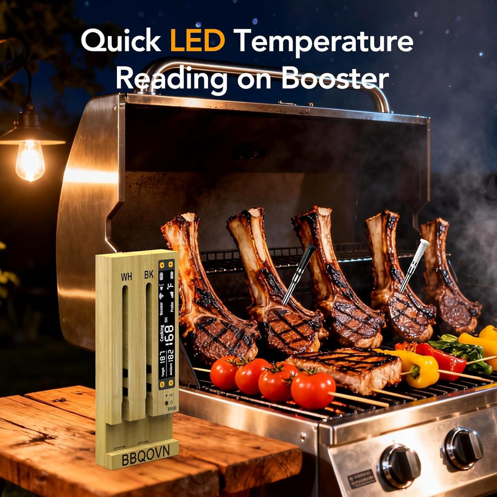 BBQOVN Wireless Meat Thermometer - WiFi Enabled with Unlimited Range & 7 NIST Certified Sensors | Dual Probe Design for BBQ, Smoker, Grill, Oven