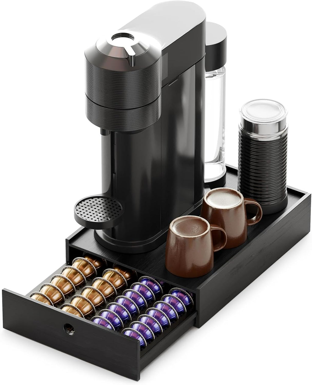 SpaceAid Bamboo Coffee Pod Holder - Stylish Drawer Organizer for Nespresso Vertuo | Holds 40 Big or 56 Small Pods (Black)