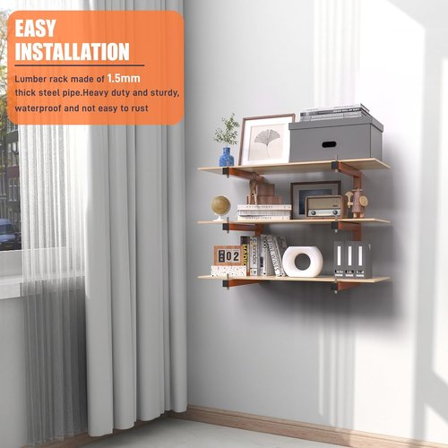 Lumber Rack | Heavy-Duty Wall-Mounted Lumber Storage System - 9-Level Organizer, 1980 LB Capacity, Orange (6 Pack)