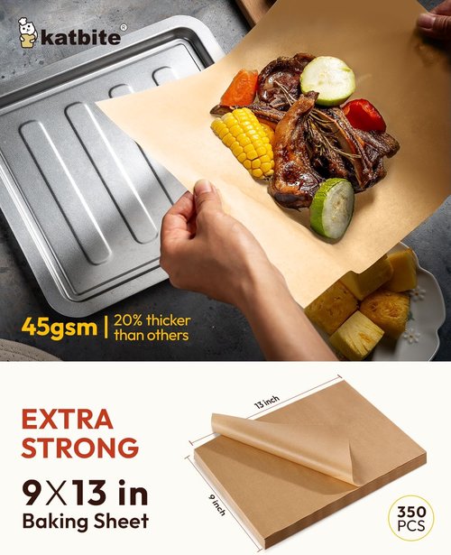 Katbite 350 Pcs Parchment Paper Sheets - Heavy Duty Unbleached, Non-Stick & Oil Proof for Baking, Grilling & Cooking