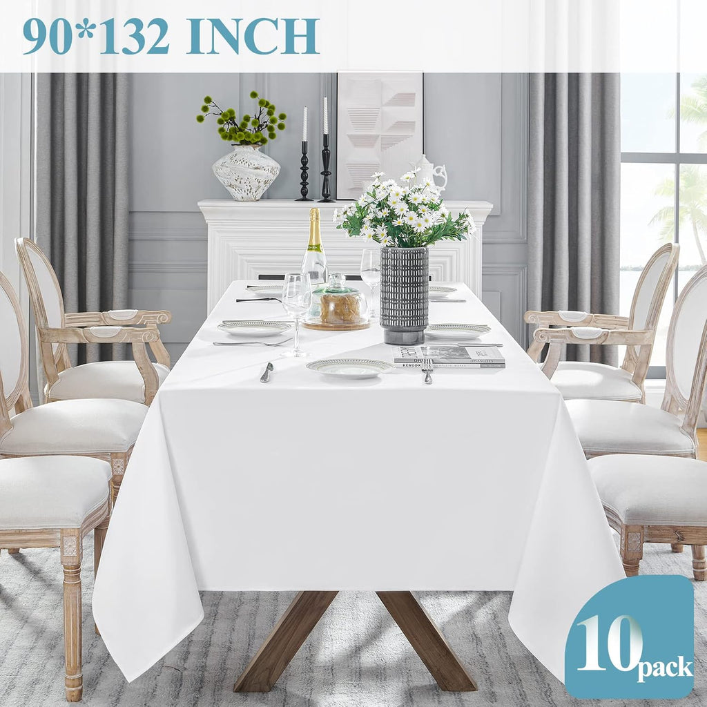 VidaFete Table Cloth - 90 x 132 Inch Rectangle Polyester | Stain & Wrinkle Resistant White Table Cover for Dining & Events