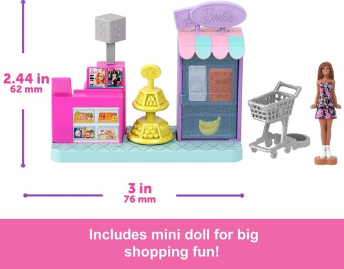 Barbie Mini BarbieLand Supermarket Playset - Includes 1.5-Inch Doll, Shelves & Shopping Cart