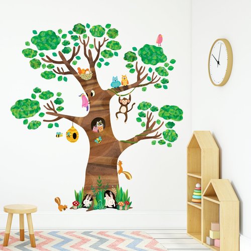 DECOWALL DL4-1709 XLarge Giant Tree and Animals Kids Wall Decals Wall Stickers (59x63 inch) Peel and Stick Removable Wall Stickers for Kids Nursery Bedroom Living Room