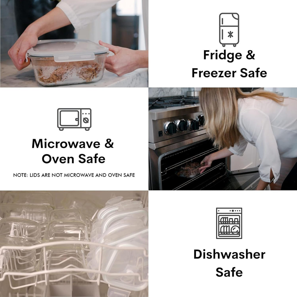 Razab Glass Food Storage Containers - 10 Cups/80 Oz, 4-Pc Set with Airtight Locking Lids | BPA Free, Leak Proof, Safe for Microwave & Oven