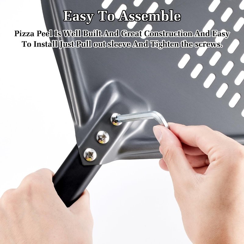 Newmeto 12 Inch + 9 Inch Perforated Pizza Peel Set, Pizza Turning Peel with Metal Handle, Pizza Spatula Paddle for Homemade Pizza Oven Accessories