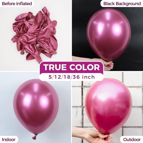 Bezente Metallic Hot Pink Latex Balloons - 100 Pack 12-Inch Round Helium Balloons for Parties & Celebrations