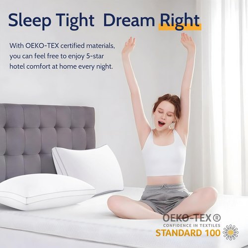 ROUMEA King Size Bed Pillows Set of 4, Pillows for Sleeping 4 Pack, Supportive King Pillows with Soft Down Alternative for Back Stomach Side Sleepers, Machine Washable