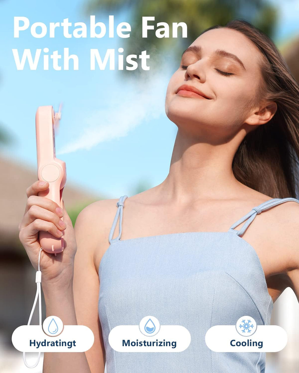 Sweetfull Portable Misting Fan - Handheld Rechargeable Mini Spray Fan for Travel & Outdoors | Pink