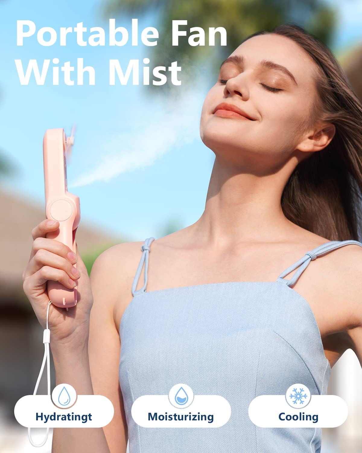 Sweetfull Portable Misting Fan - Handheld Rechargeable Mini Spray Fan for Travel & Outdoors | Pink