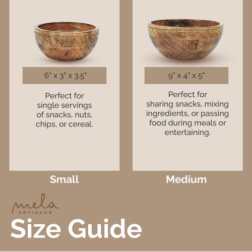 Mela Artisans Wooden Fruit Bowl | Light Burnt Finish | 9” Decorative Mango Wood Serving Bowl | Multipurpose for Kitchen Countertop | Salad | Dessert | Snacks | Breads & More | Natural Grain Pattern