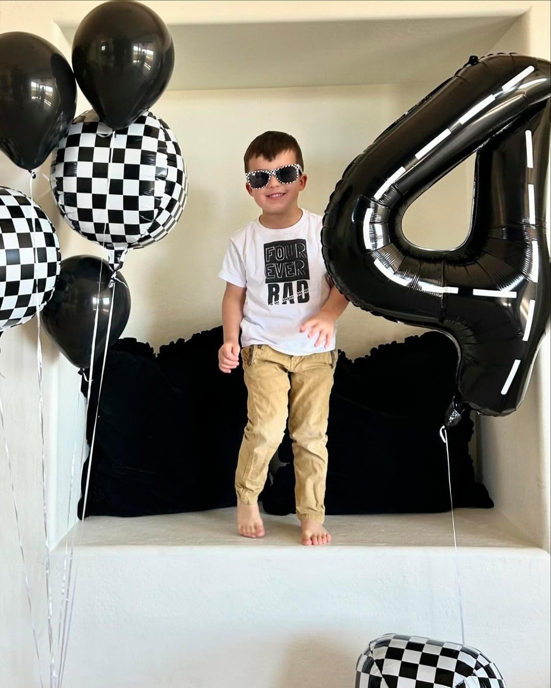 Race Car 4 Balloon - 40 Inch Number Balloon for 4th Birthday Party Decorations | Black Racecar Theme