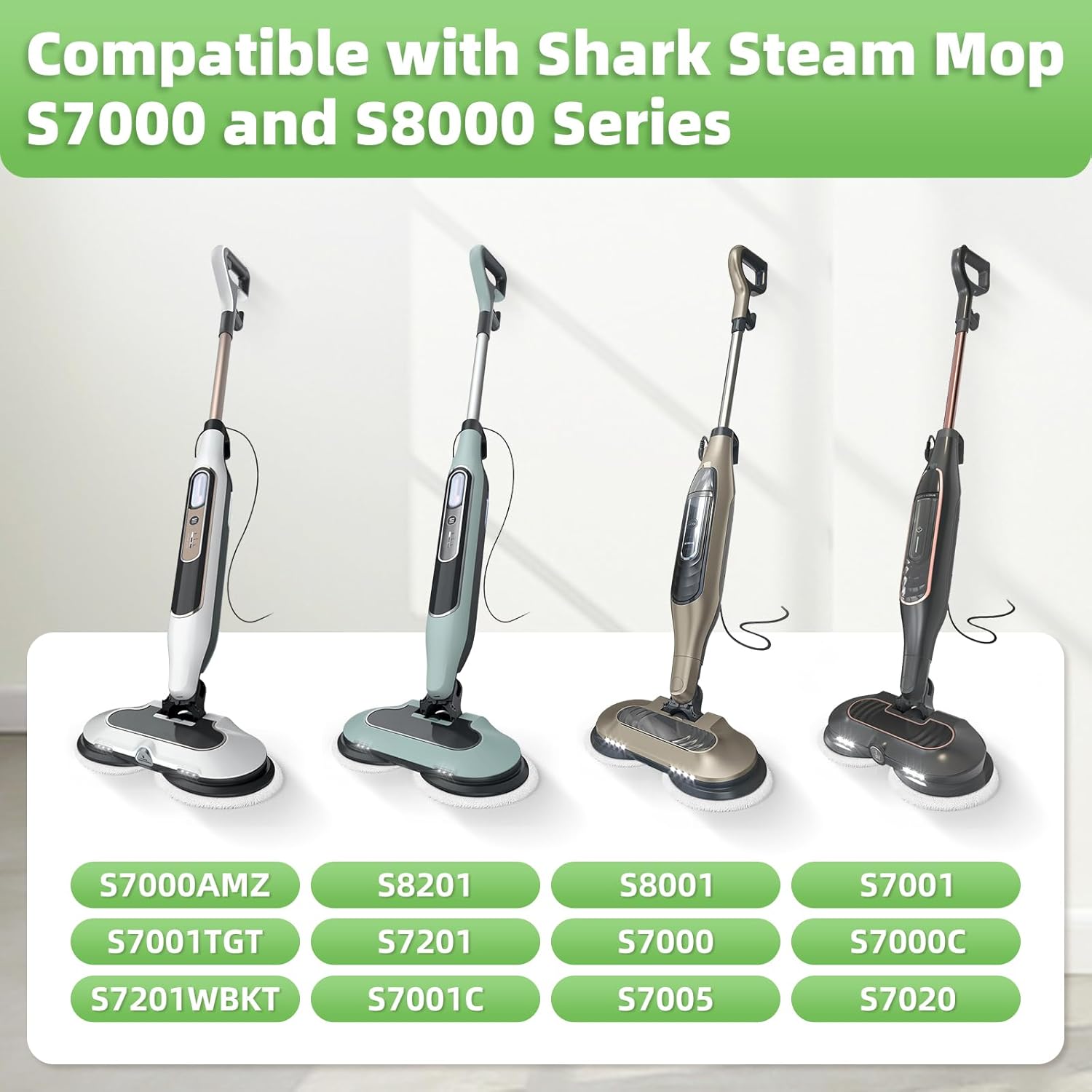 Shark Steam Mop Replacement Pads - 8 Pack Dirt Grip Soft Scrub Washable Pads for All Sealed Hard Floors | Fits Models S8201, S8001, S8002BRN, S7001, S7201, S7000AMZ, S7000, S7020