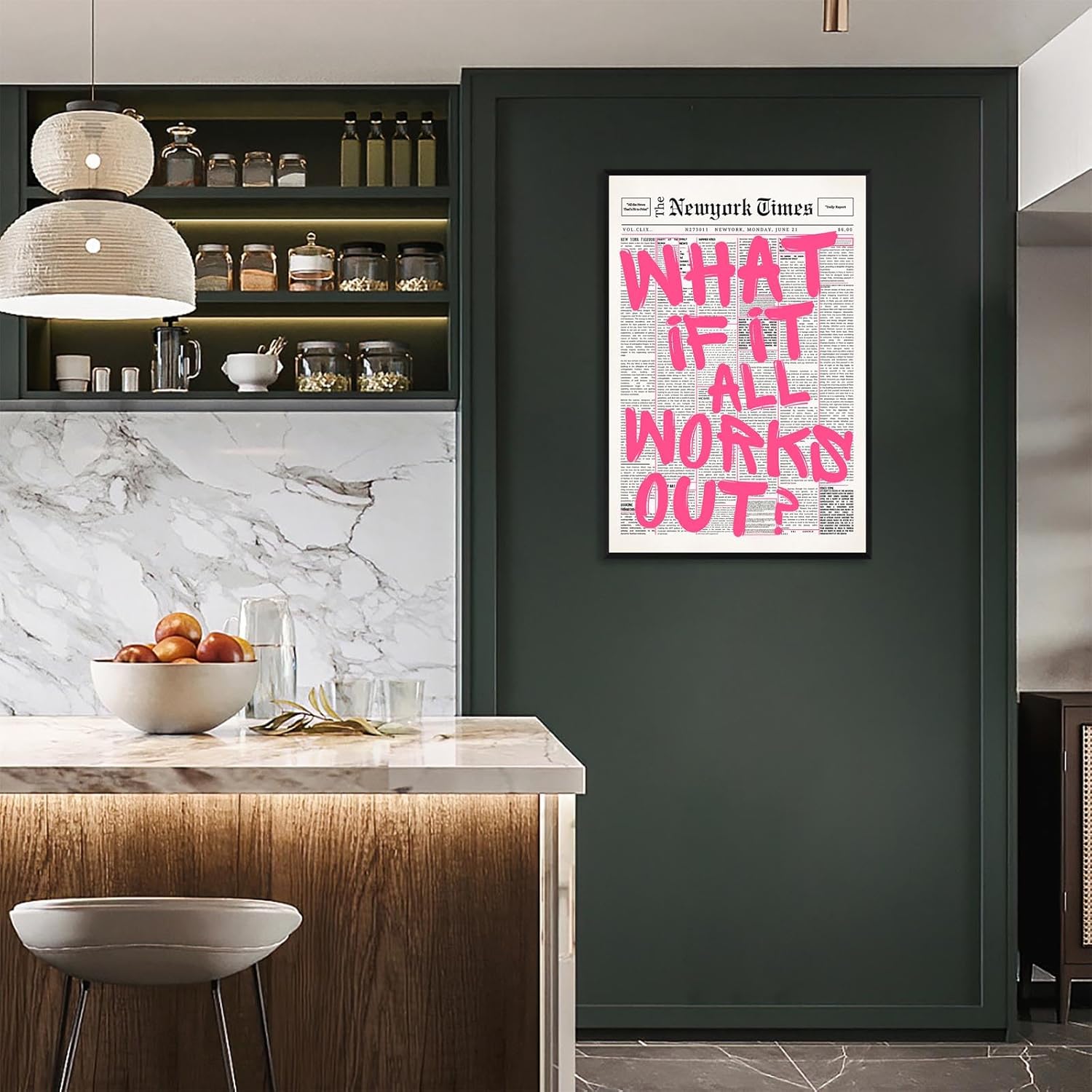 Skiennix Pink What If It All Works Out Wall Art - Black & White Canvas Poster | 16x24in Framed Inspirational Decor
