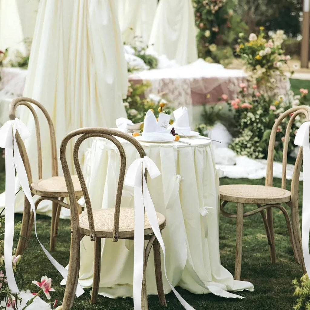 Regine Switzerland 24 Pcs Large White Wedding Ribbon Bows - Elegant Decorative Sashes for Chairs