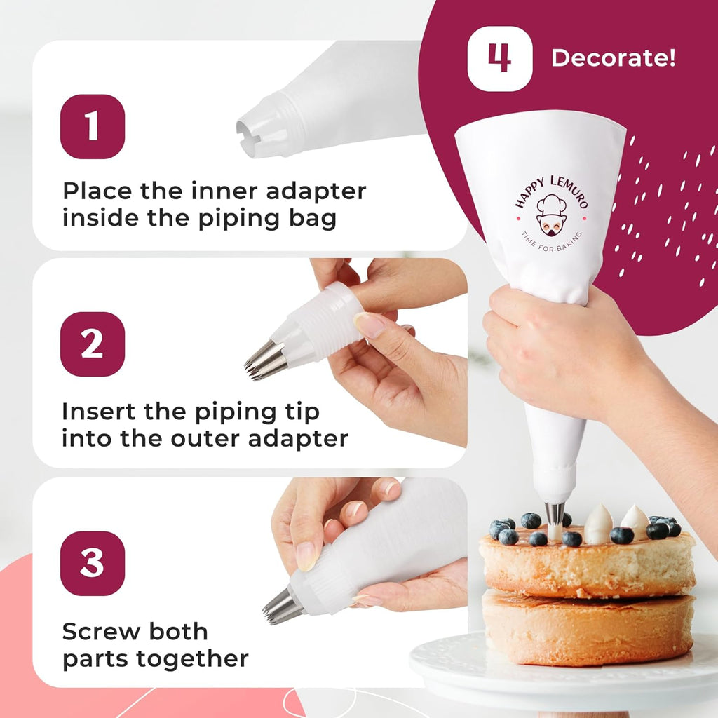 Premium Reusable Piping Bags Set | Cotton Pastry Bag 16" with 8 Large Icing Tips - Dishwasher Safe