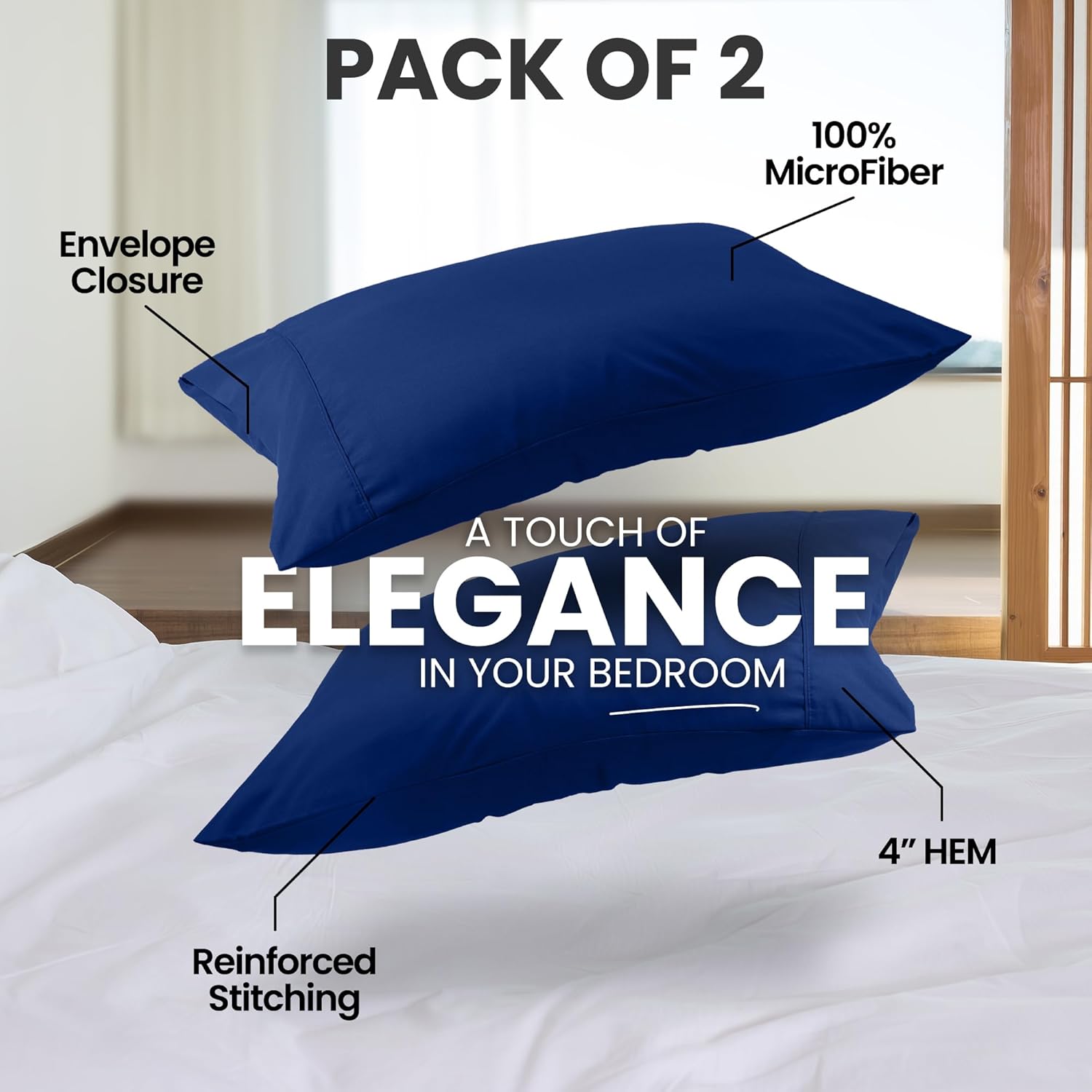 Utopia Bedding Standard Pillow Cases - Soft Brushed Microfiber - 2 Pack, Royal Blue - 20 X 26 Inches