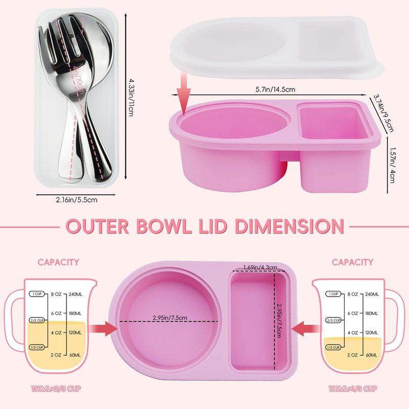 TZona 3 Pcs Reusable Snack Containers With Lids,Silicone Snack Containers,Meal Prep Containers,8 Oz Silicone Lunch Box,Includes 304 Stainless Steel Fork & Spoon(3 Color)