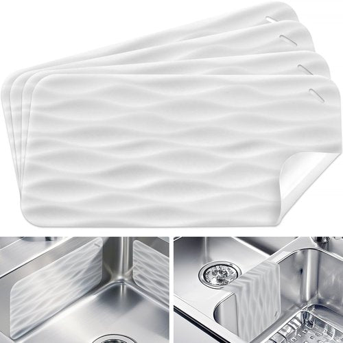 4 Pack Clear Silicone Kitchen Sink Protector Mat 12" L x 6" W Suitable for Stainless Steel and Ceramic Sinks Save The Sink Wall from Scratches Reduce The Noise of Dishes Colliding with The Sink Wall