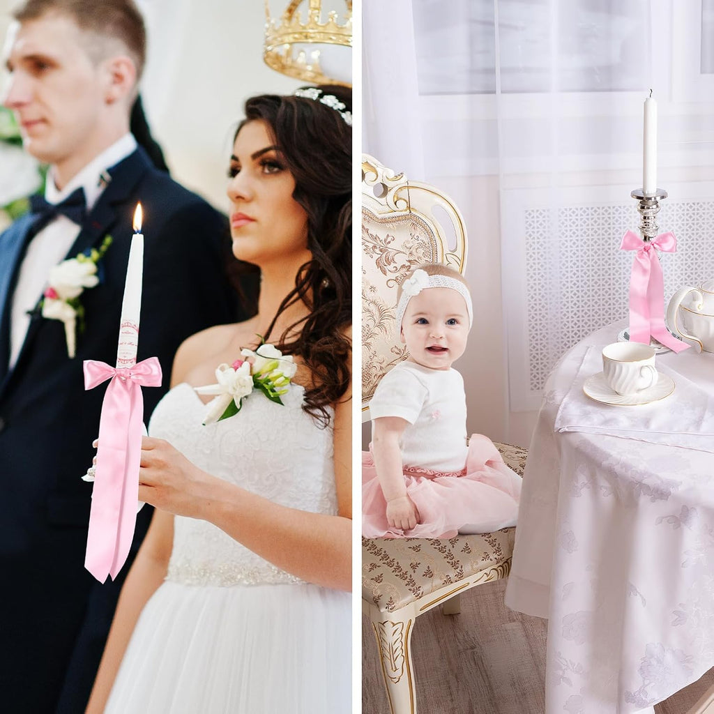 Teenyyou 12 Pcs Pink Candlestick Bows - 13 Inch Large Coquette Table Decor for Weddings & Parties