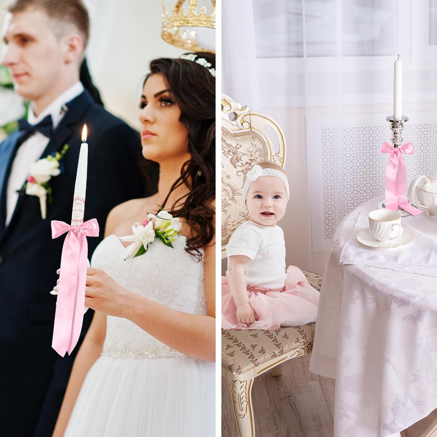 Teenyyou 12 Pcs Pink Candlestick Bows - 13 Inch Large Coquette Table Decor for Weddings & Parties