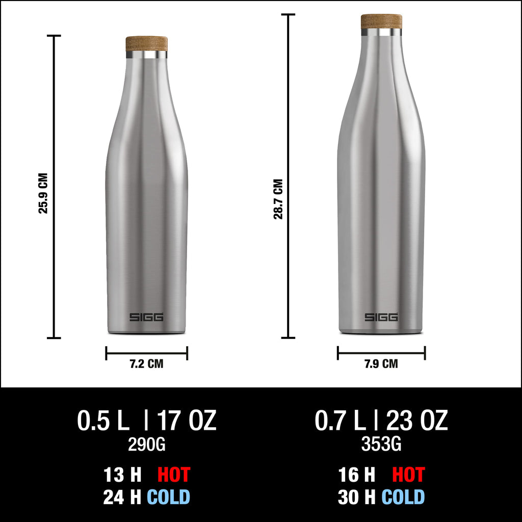 Sigg - Insulated Water Bottle - Meridian Brushed - Leakproof & Extra-Slim - BPA Free - Plastic Free - 18/8 Stainless Steel - Double Walled - Bamboo Screw Top - Brushed - 17 Oz
