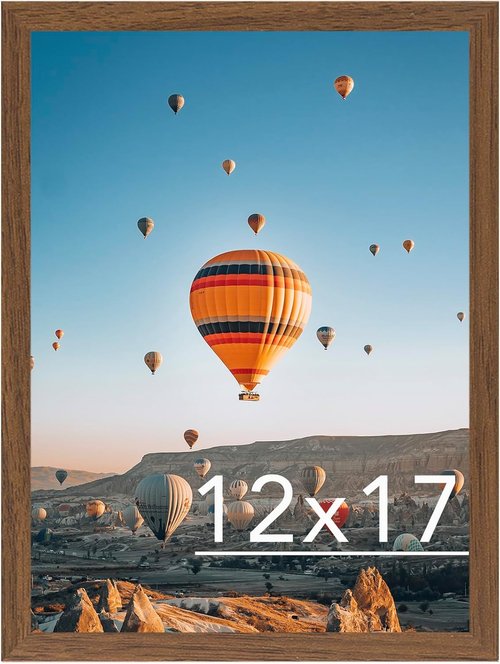 JCJMY 12x17 Picture Frame - Brown Wall Hanging Frame with Shatter Resistant Plexiglass | Horizontal & Vertical Display