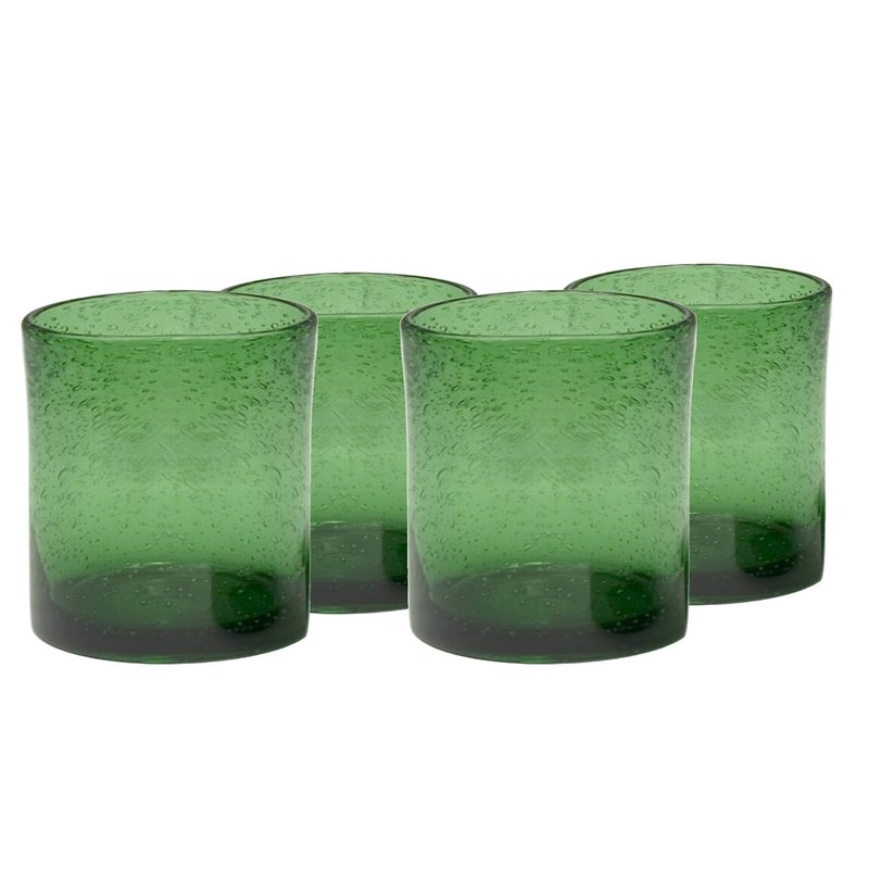Artland 14oz Double Old Fashion Glass, Set of 4 | Iris Seeded Design, Green | Drinking Glass for Parties and Everyday Use - Mojito, Whiskey, Cocktail | Glassware & Barware Essentials
