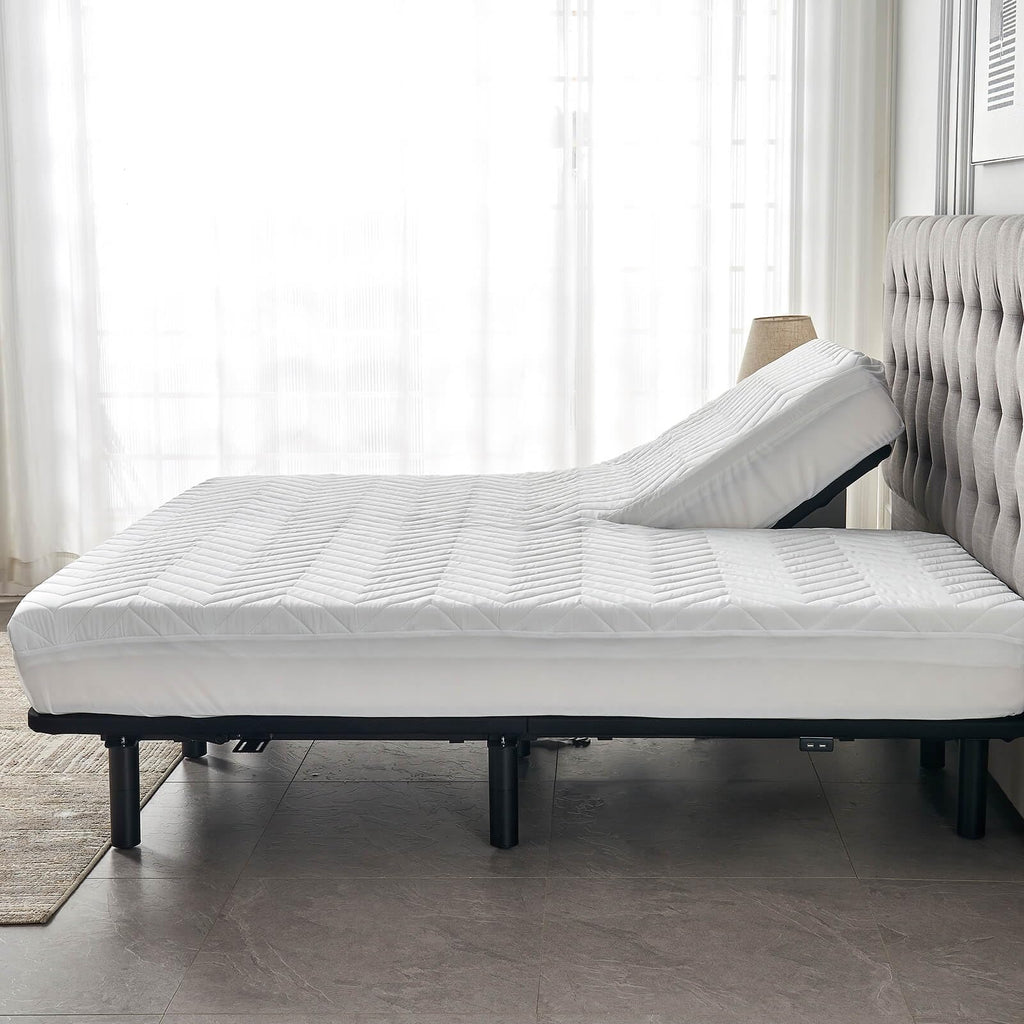 Kingnex Waterproof Quilted Split Top King Mattress Protector Pad for Adjustable Bed with Upper Flex Fitted Sheet Padded Mattress Cover 32-34 Split from Head