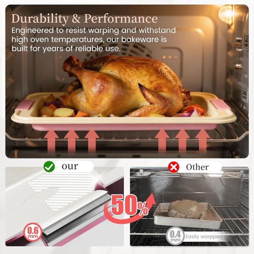 Kikcoin 25 PCS Non-Stick Baking Pans Set - Durable Silicone Handles | Oven Safe to 450°F, Pink