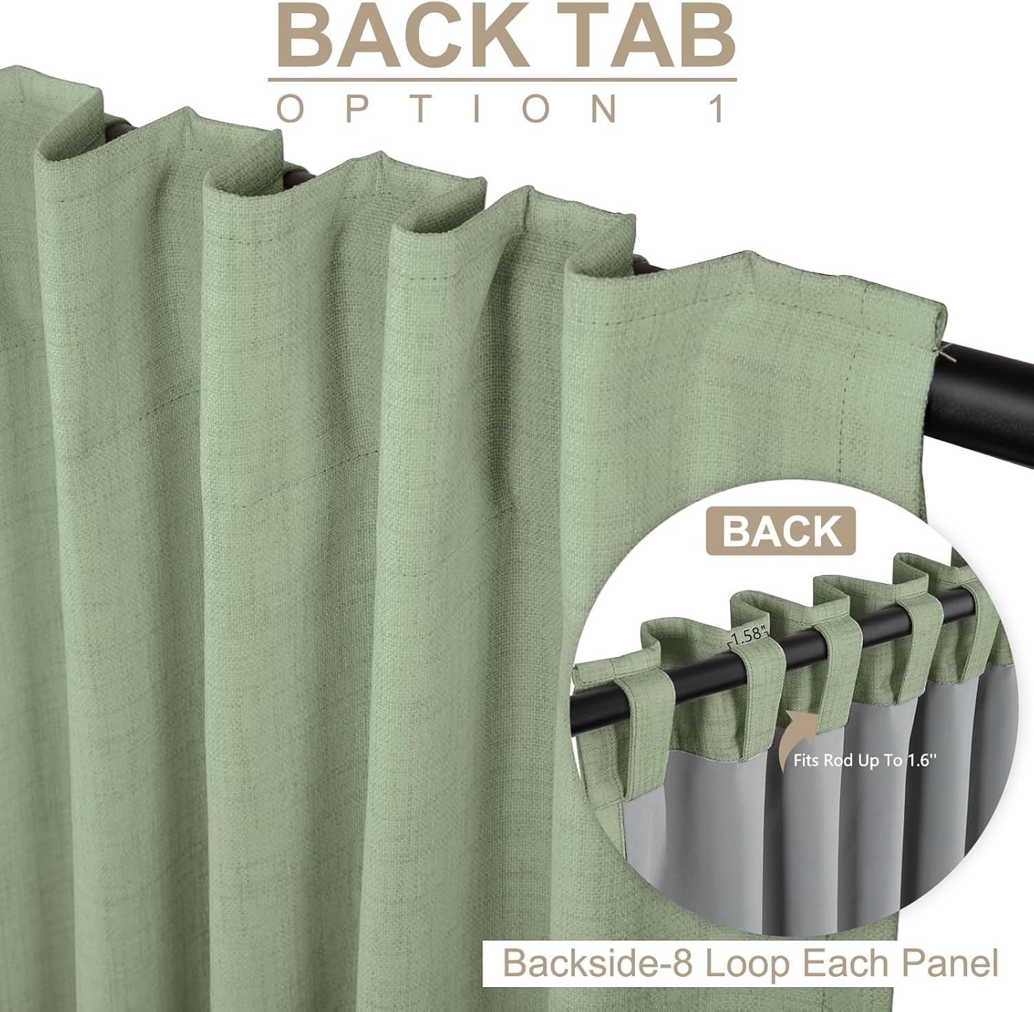 Skiennix 100% Blackout Linen Curtains - Thermal Insulated Drapes, 50" W x 96" L, Sage - 2 Panels Set