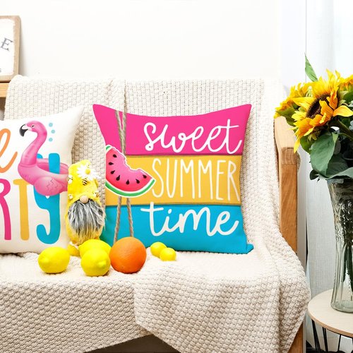 GEEORY Hello Summer Pillow Covers 18x18 Inch Set of 4, Popsicles Flamingo Swim Ring Pool Party Sweet Summer Time Farmhouse Decorative Throw Pillowcases for Home Sofa Couch Decoration G525-18