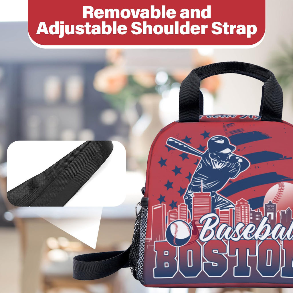Racigomr Baseball Gifts for Boston, Baseball Lunch Box, Lunch Containers for Fans, Insulated Lunch Bags with Adjustable Shoulder Strap