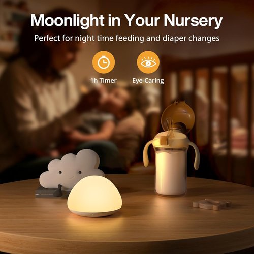 JolyWell Baby Night Light - Soft Silicone Tap Control Lamp with 8 Color Changing Options | Rechargeable & Dimmable