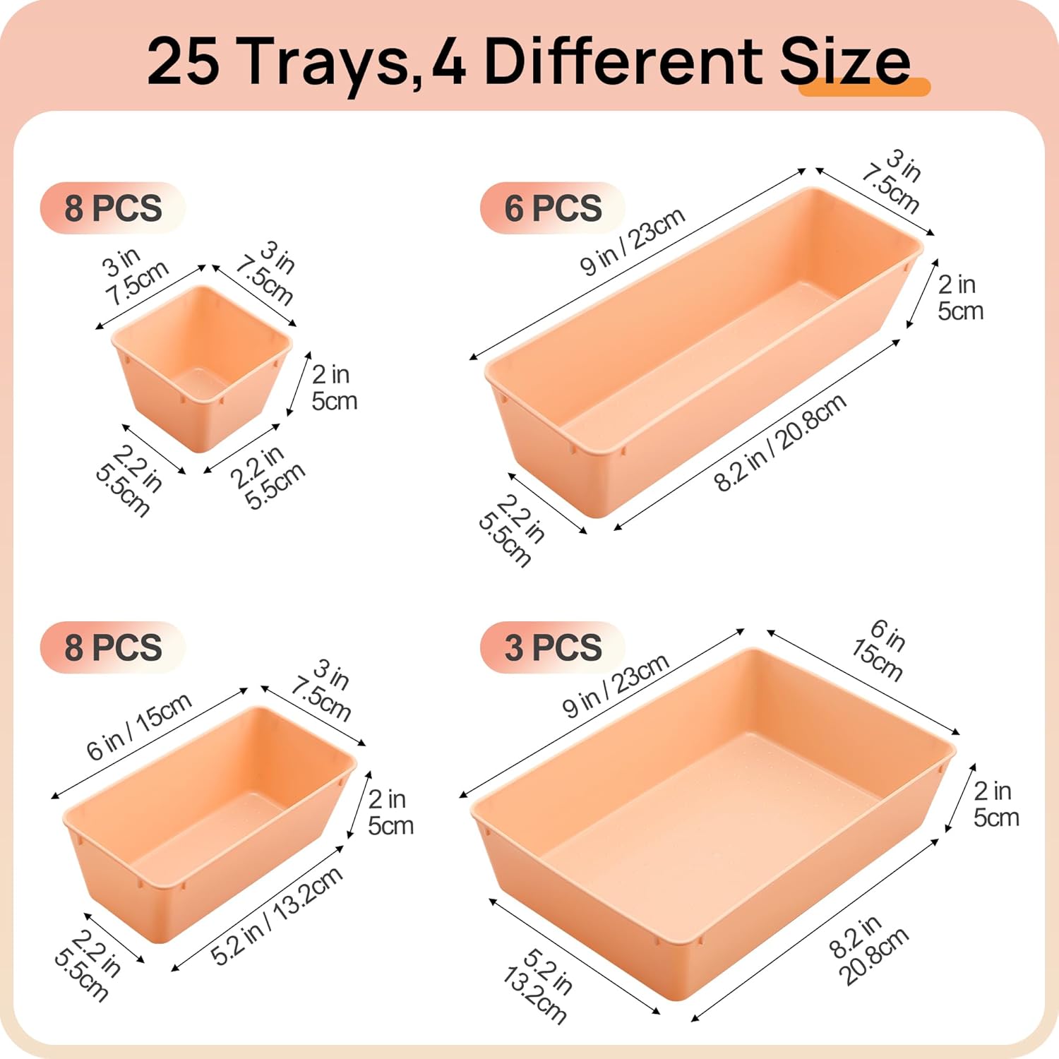Vtopmart 25 PCS Plastic Drawer Organizers - Versatile Storage Trays for Makeup, Kitchen & Office