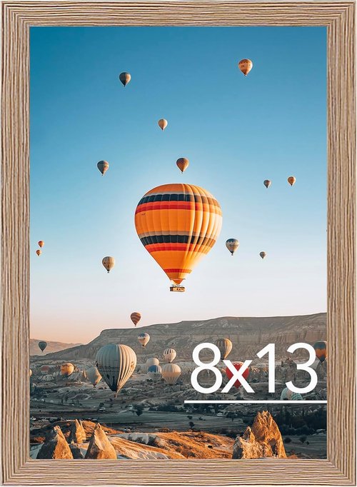 JCJMY 8x13 Rustic Brown Picture Frame - Versatile Wall Mounting & Tabletop Display with Shatter-Resistant Plexiglass