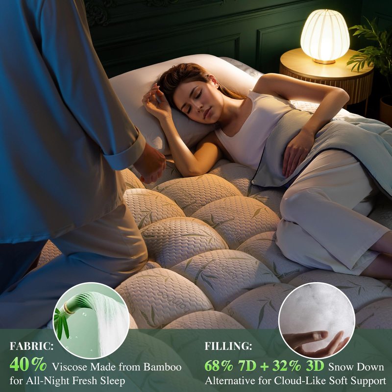 LIANLAM Mattress Topper Viscose Made from Bamboo Pillow Top Mattress Topper,1200 GSM Cooling Mattress Pad,2In Extra Thick Pillow Top for Back Pain with 6"-18" Deep Pocket(39"x81")