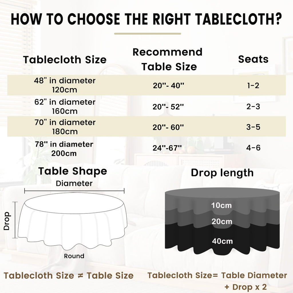 Fhberni Round Tassel Plaid Tablecloth, Heavy Weight Cotton Linen Fabric Table Cover Kitchen Dining Tabletop Decoration, Beige Round 48" (Recommended for Table Sizes up to 32")