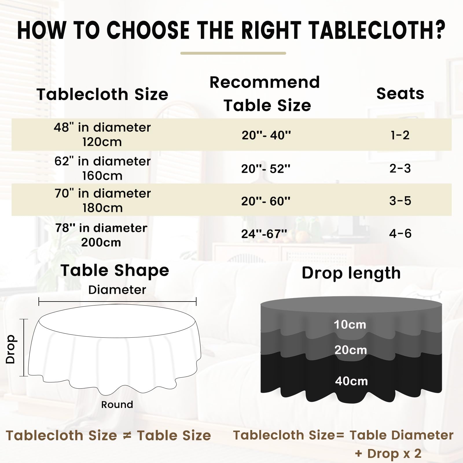 Fhberni Round Tassel Plaid Tablecloth, Heavy Weight Cotton Linen Fabric Table Cover Kitchen Dining Tabletop Decoration, Beige Round 48" (Recommended for Table Sizes up to 32")