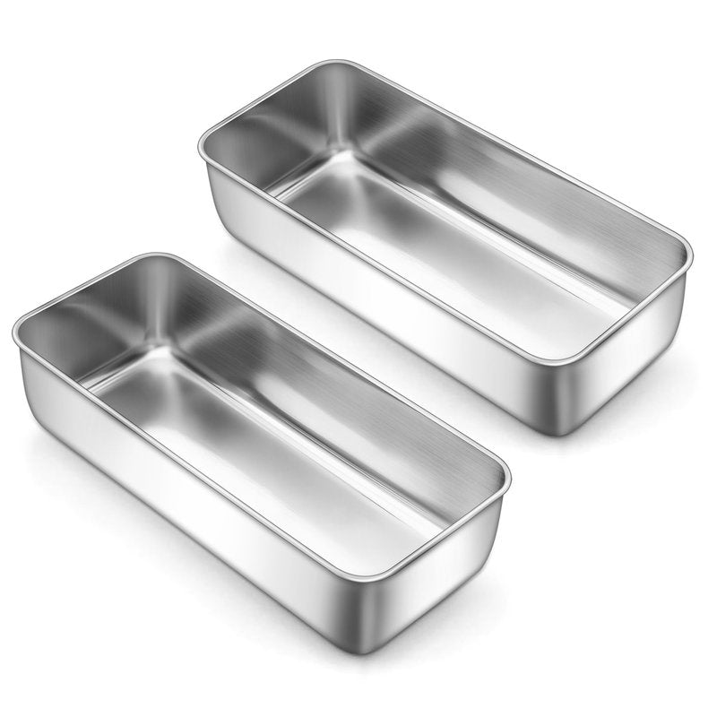 LIANYU 2 Pack Large Baking Loaf Pans Set, 12x5 Inch Stainless Steel Bread Pans, Metal Bakeware Set for Meatloaf, Sourdough Bread, Brownies, Healthy & Sturdy, Dishwasher & Oven Safe